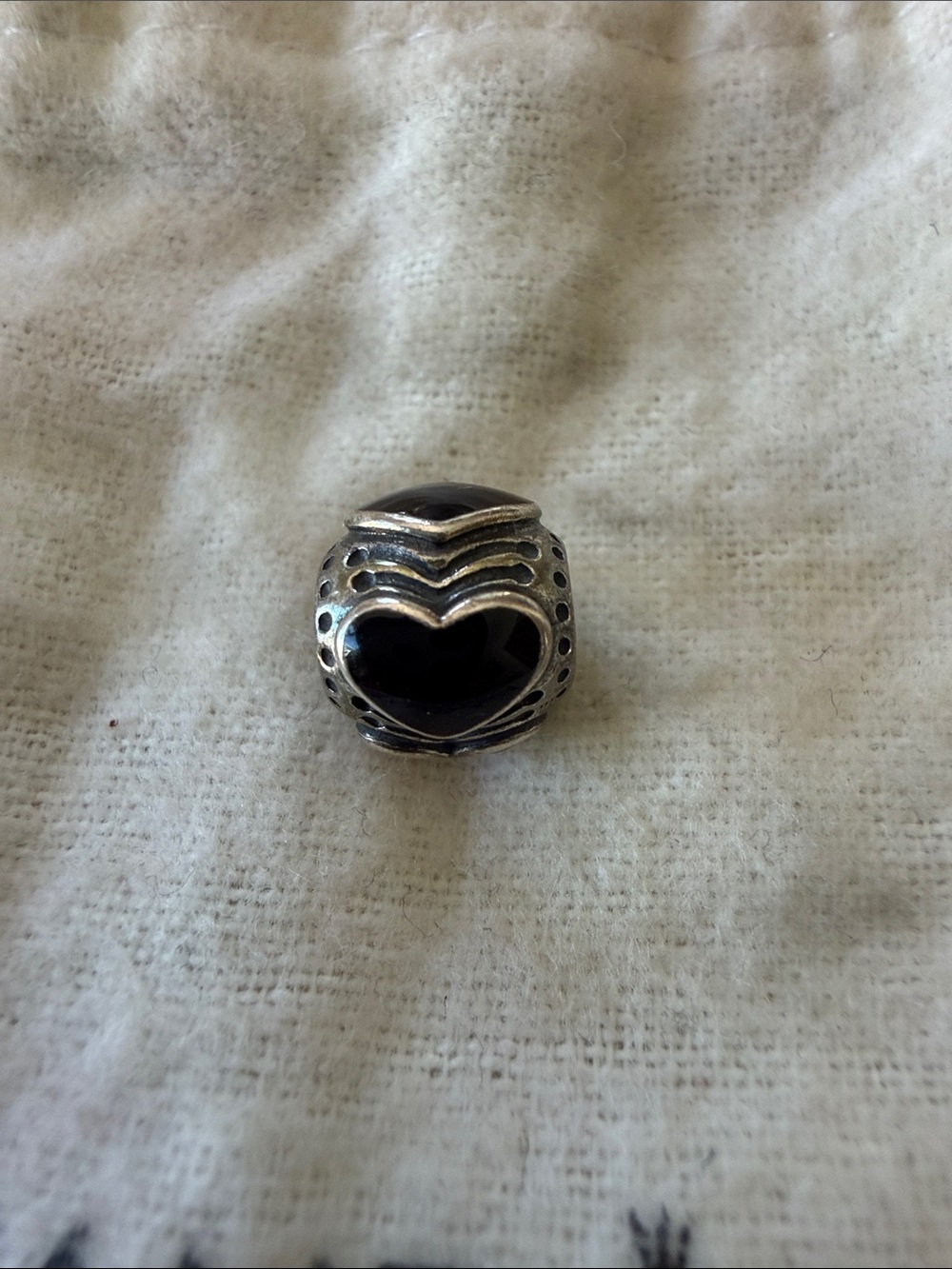 Pandora Vintage Retired 2011 Two Tone Midnight Black Enamel Hearts with Gold
